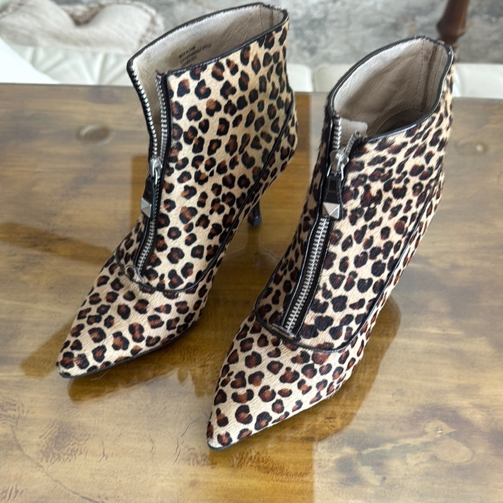 Michael Kors Real Calf Hair Leopard Print Ankle Boots
